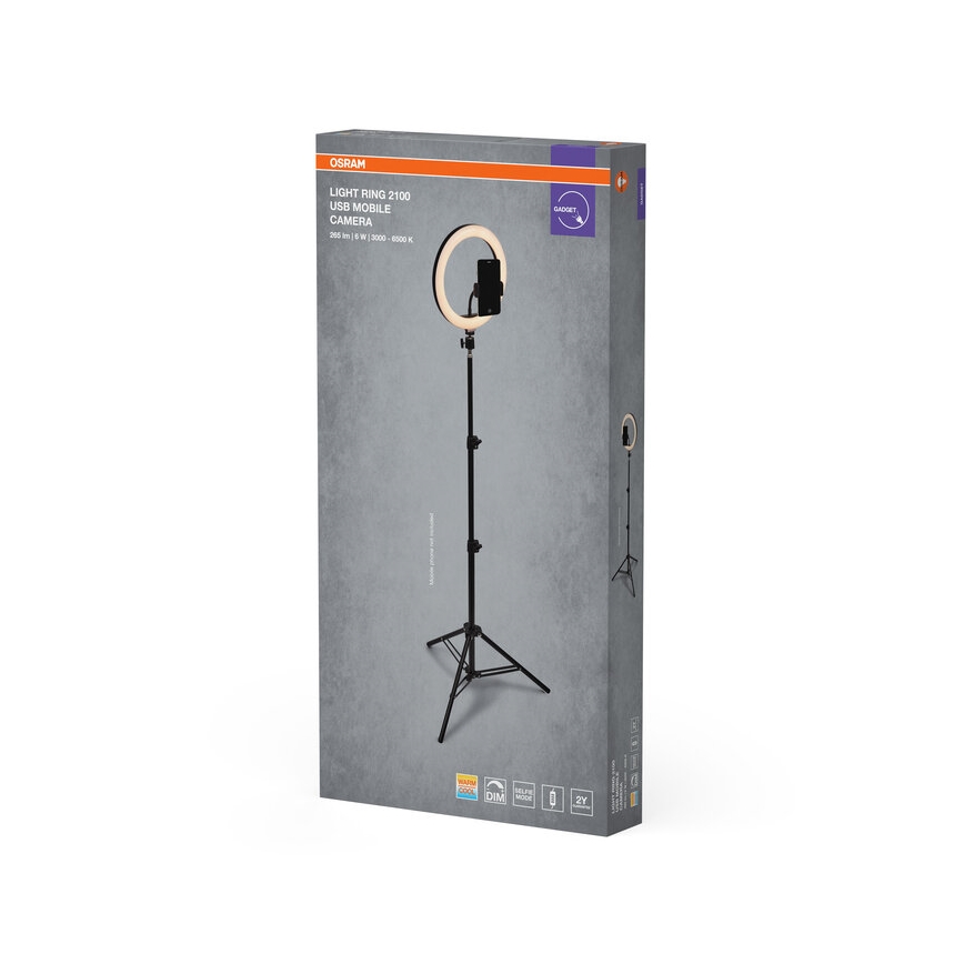 Osram - Dimmable LED lamp with tripod and mount for vlogging LED/6W/USB 210 mAh
