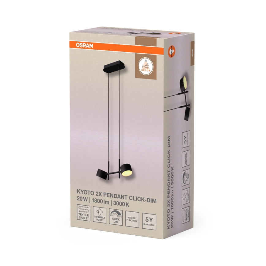 Osram - Dimmable LED cable-suspended pendant DECOR KYOTO 2xLED/10W/230V CRI 90 black