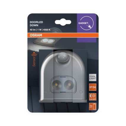 Osram - LED outdoor wall light with DOORLED sensor, LED/0.5 W/3xAA, IP54, silver