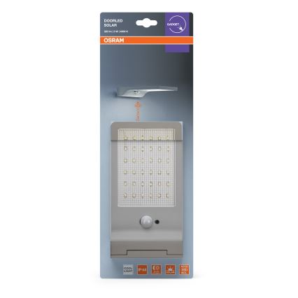 Osram - LED Solar Wall Light with Sensor DOORLED LED/3W/3.3V 2000 mAh IP44 Silver