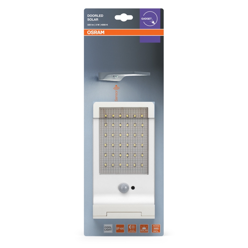 Osram - DOORLED LED Solar Wall Light with Sensor, 3W/3.3V, 2000 mAh, IP44, White