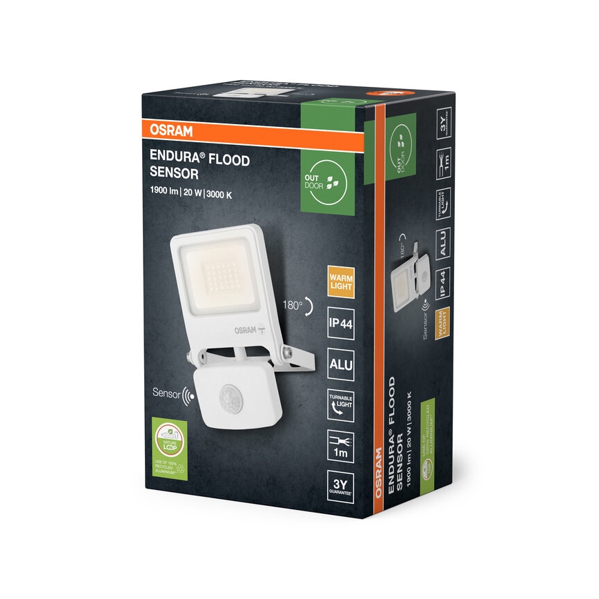 Osram - ENDURA LED Floodlight with Sensor, 20W, 230V, 3000K, IP44