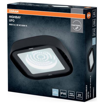 Osram - Industrial Highbay LED Ceiling Light / 80W / 230V / 6500K / 23x23 cm / IP65