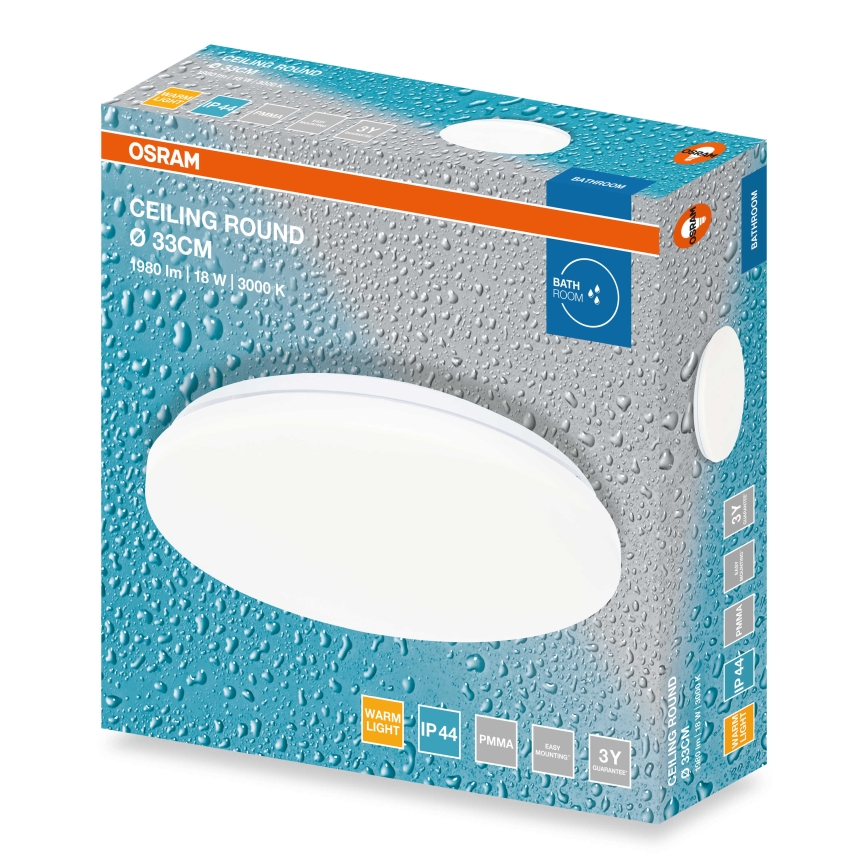 Osram - LED Bathroom Ceiling Light CEILING ROUND LED/18W/230V 3000K Ø33 cm IP44 White