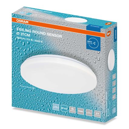 Osram - LED Bathroom Ceiling Light with Dusk Sensor, CEILING ROUND LED/24W/230V, 6500K, Ø37 cm, IP44, White