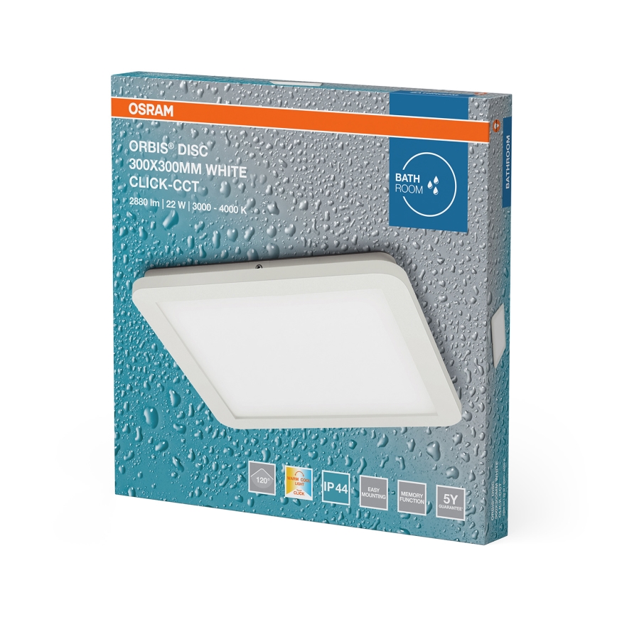 Osram - ORBIS DISC LED Bathroom Ceiling Light, 22 W, 230 V, 3000/4000 K, 30 x 30 cm, IP44, White