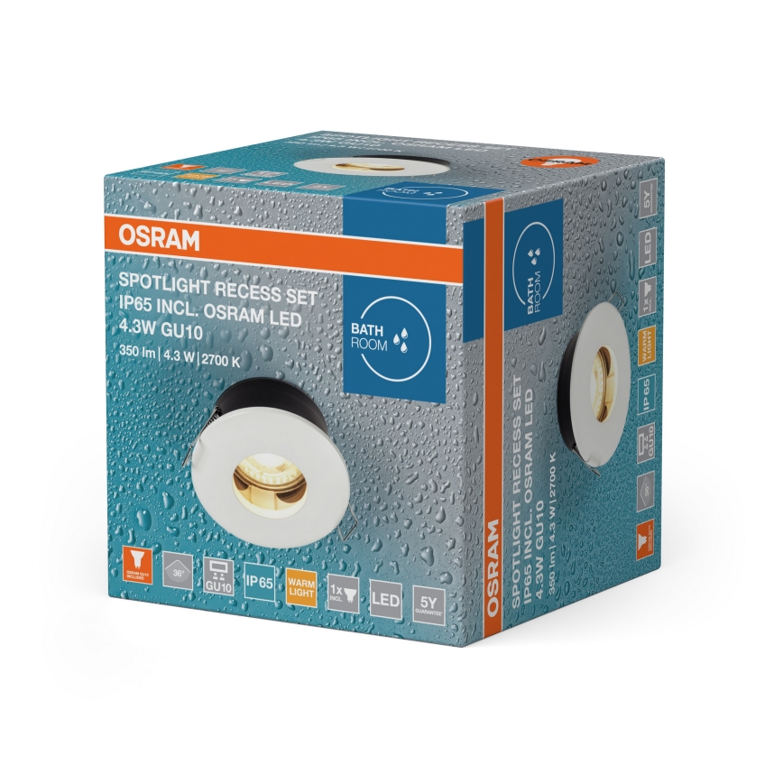 Osram - SPOT LED Bathroom Recessed Downlight 1xGU10/4.3W/230V, 2700K, CRI 90, Ø 8.5 cm, IP65, White