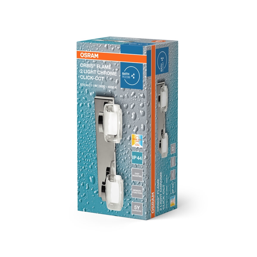 Osram - LED Bathroom Wall Light ORBIS FLAME 2xLED/5.5W/230V 3000/4000K IP44 Polished Chrome