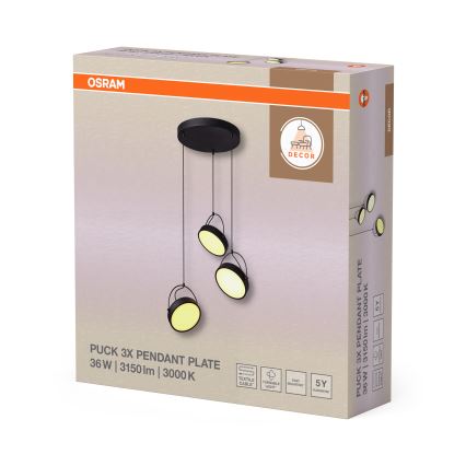 Osram - LED Cable Pendant DECOR PUCK 3xLED/12W/230V Black