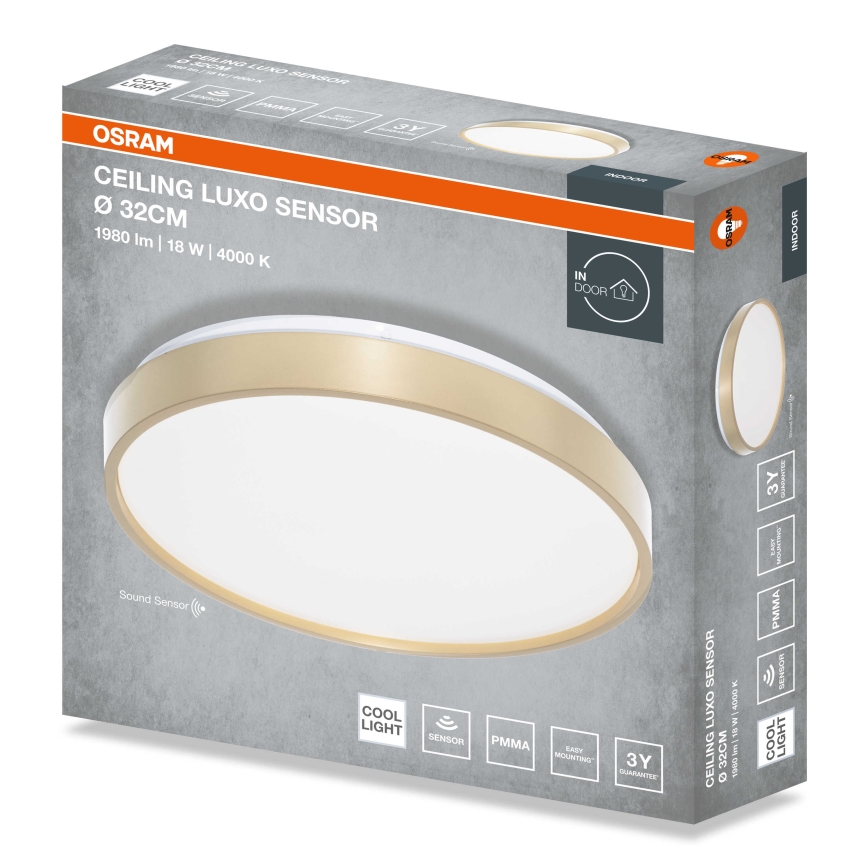 Osram - LED Ceiling Light with Dusk Sensor CEILING LUXO LED/18W/230V Ø 32 cm Gold