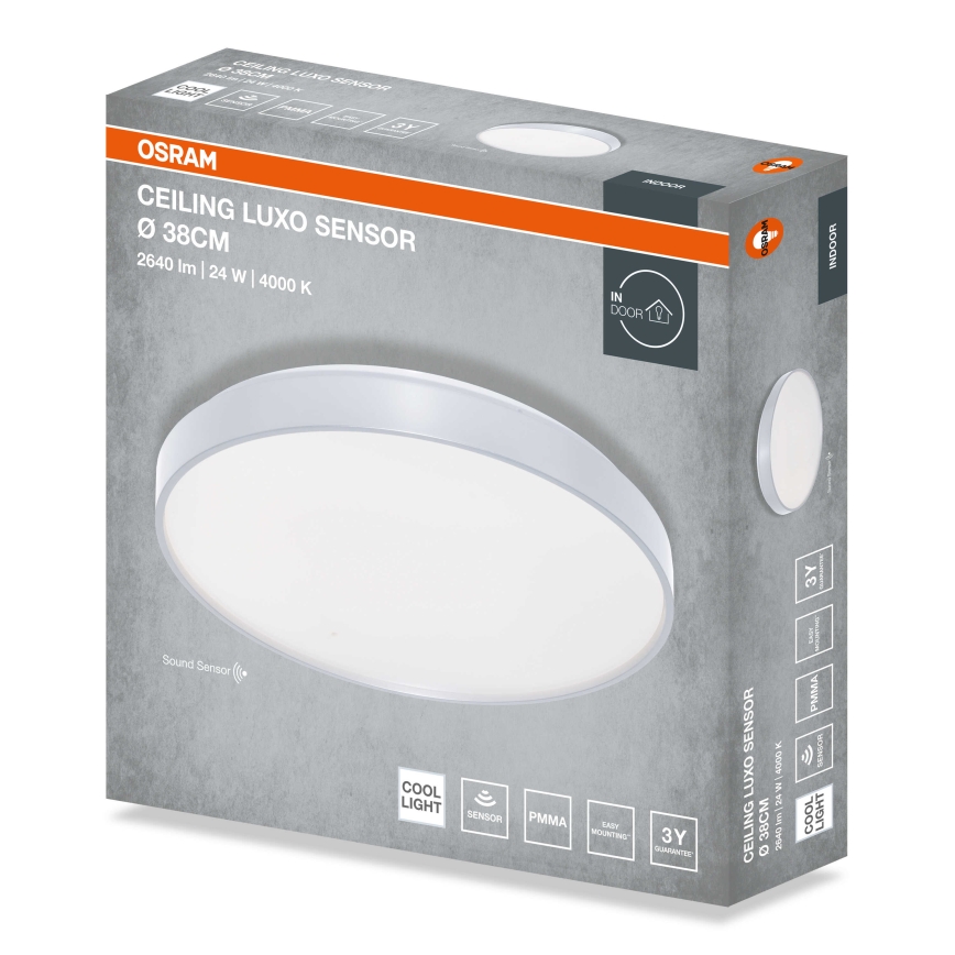 Osram - LED ceiling light with dusk sensor CEILING LUXO LED/24W/230V Ø 38 cm silver