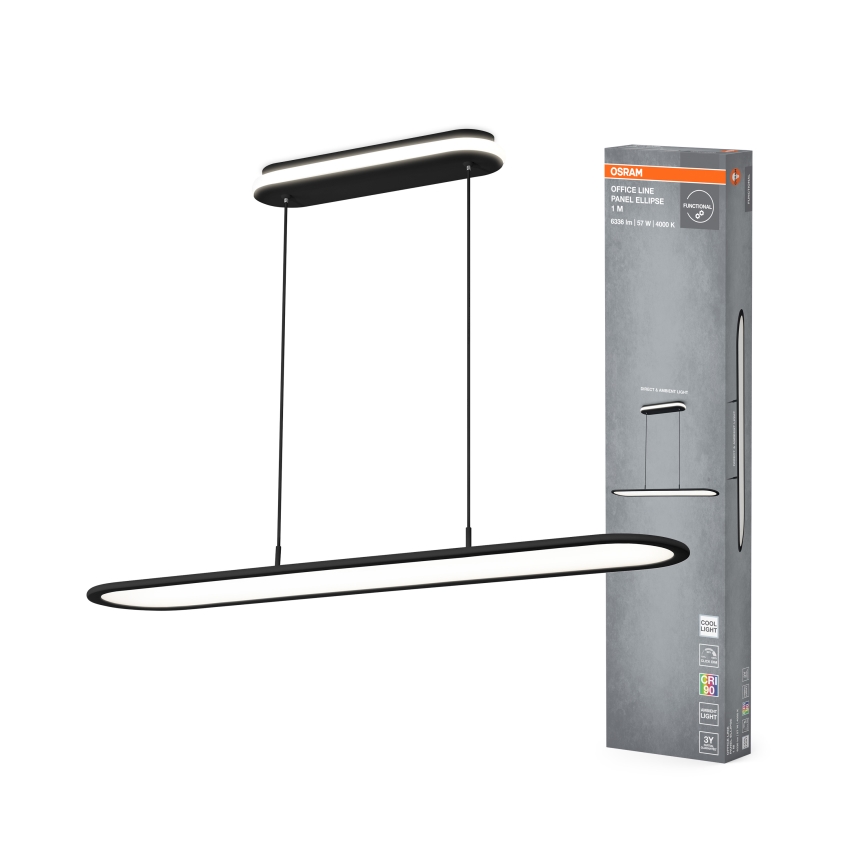 Osram - OFFICE LINE Cable-Suspended Dimmable LED Pendant, 57W/230V, 4000K, 100 cm, CRI 90, Black