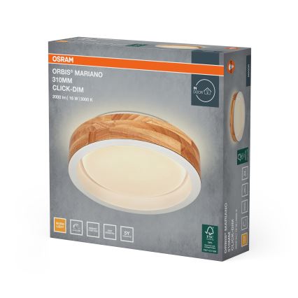 Osram - Dimmable LED ceiling light MARIANO LED/16W/230V Ø 31 cm oak/white