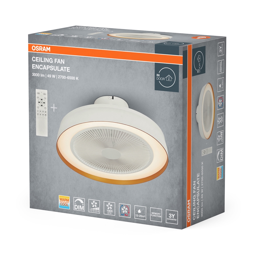 Osram - Dimmable LED ceiling light with fan CEILING FAN LED/49W/230V 2700-6500K white/gold + remote control