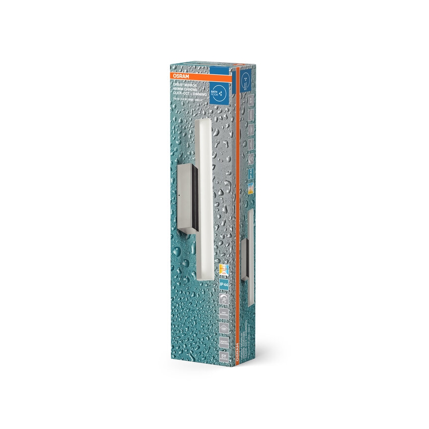 Osram - ORBIS MIRROR LED Dimmable Mirror Light, 6.8 W, 230 V, 40 cm, 3000/4000 K, IP44, Polished Chrome