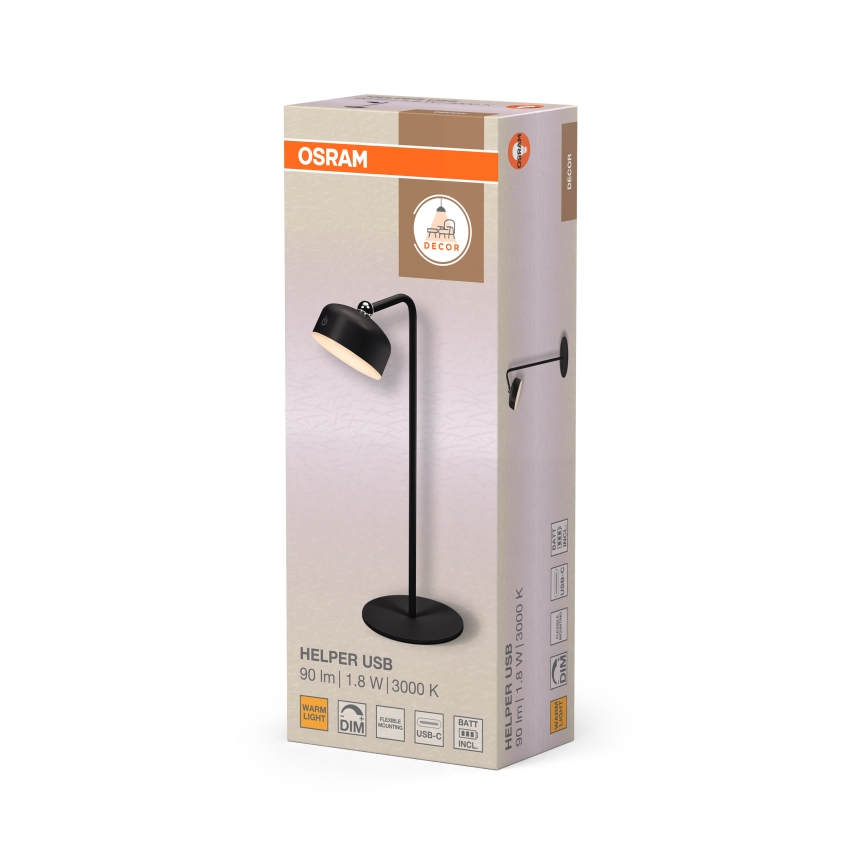 Osram - LED Dimmable Rechargeable Table Lamp 3-in-1 DECOR HELPER LED/1,8W/5V Black