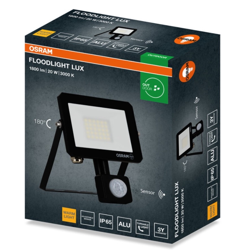Osram - LED Floodlight with sensor FLOODLIGHT LED/20W/230V 3000K IP65