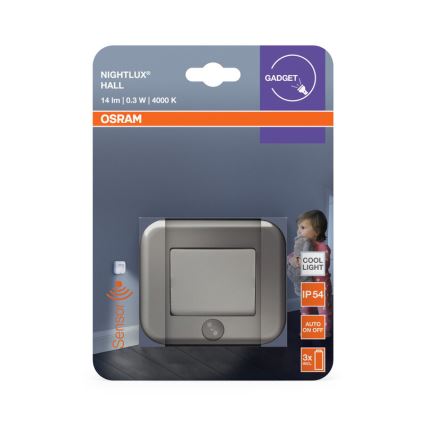 Osram - NIGHTLUX LED Sensor Nightlight, 0.3 W, 3x AAA, IP54, Silver