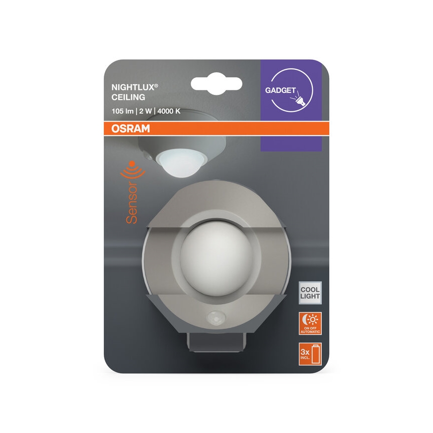 Osram - NIGHTLUX LED Sensor Night Light, 2W, 3xAA, Silver