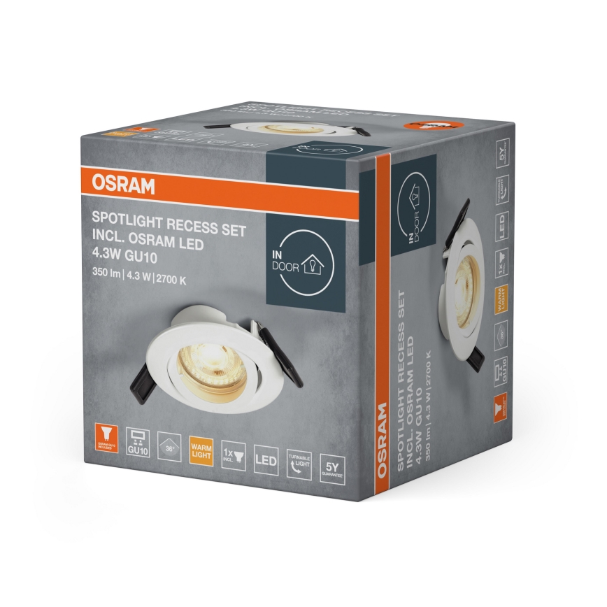 Osram - LED Recessed Downlight SPOT, 1x GU10, 4.3W, 230V, 2700K, CRI 90, White