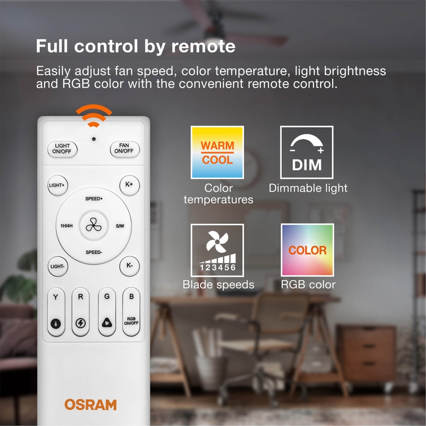 Osram - LED RGB Dimmable Ceiling Fan NORDES LED/18W/230V 3000-6500K + Remote Control