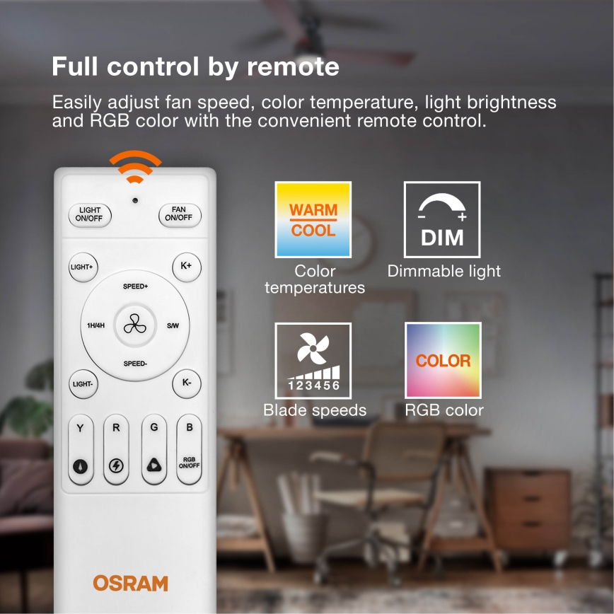 Osram - Dimmable LED ceiling light with fan MURLAN LED/26W/230V 3000-6500K + remote control