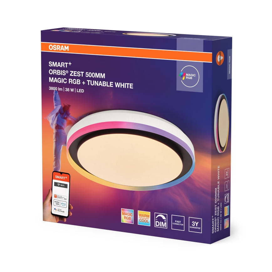 Osram - SMART+ MAGIC RGBW LED Dimmable Ceiling Light, 38W/230V, Ø 49 cm, Black, 2700–6500K, Wi‑Fi