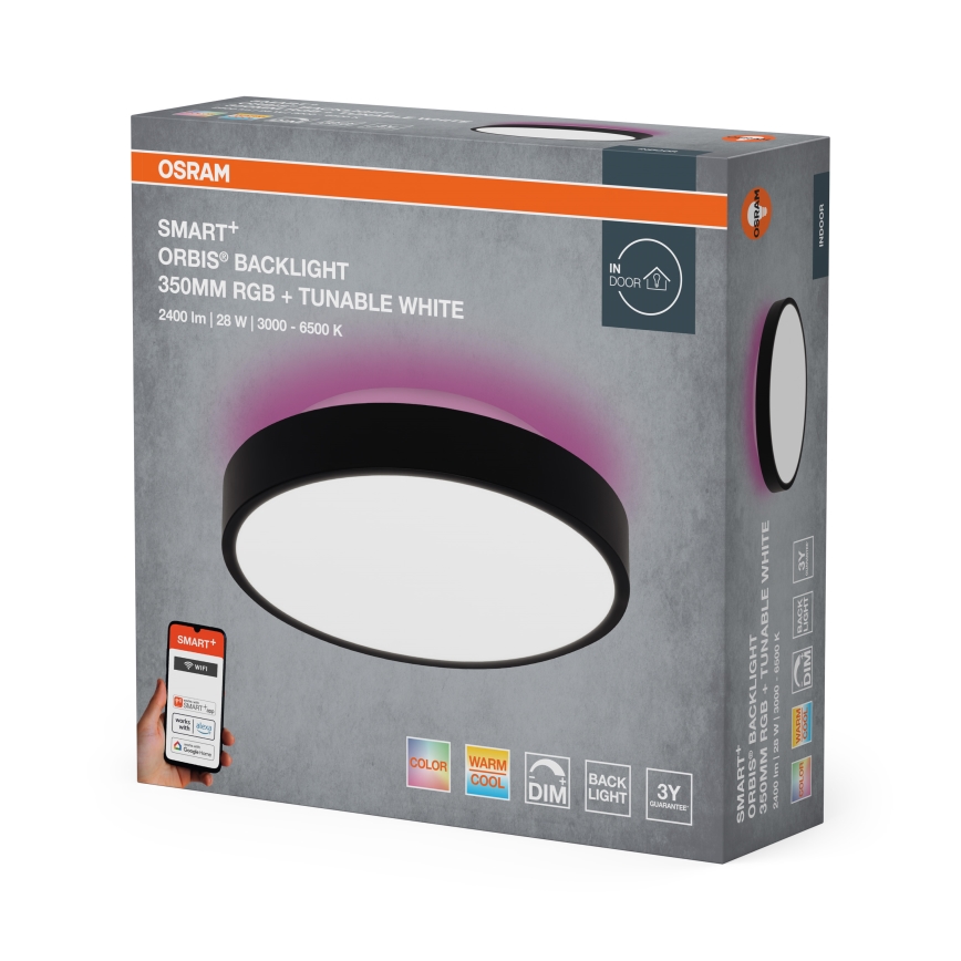 Osram - SMART+ ORBIS LED RGBW Dimmable Ceiling Light, 28W, 230V, 35 cm diameter, 2700-6500K, Wi-Fi