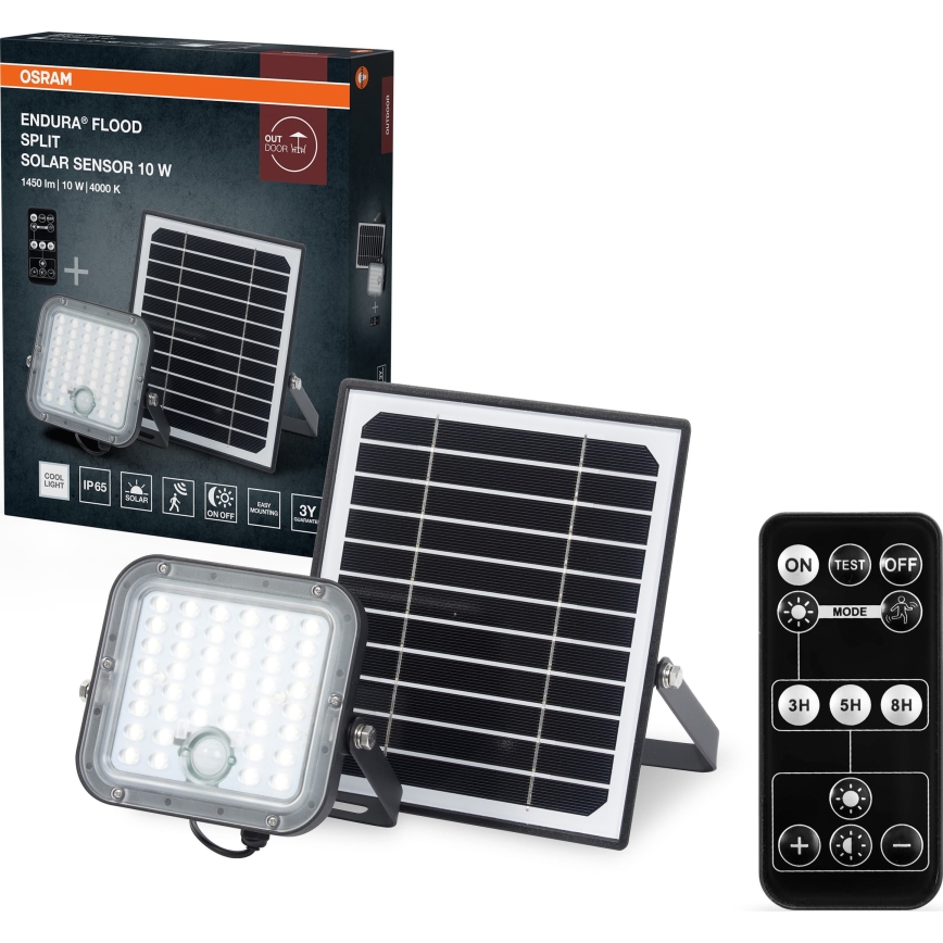 Osram - Dimmable LED solar floodlight with sensor ENDURA LED/10W/4,2V 4000K IP65 black + remote control