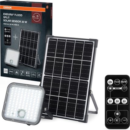 Osram - Dimmable LED solar floodlight with sensor ENDURA LED/30W/6,4V 4000K IP65 black + remote control