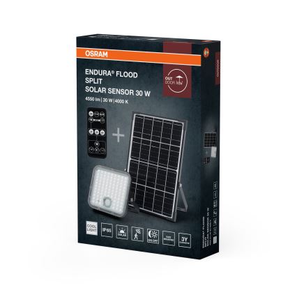 Osram - Dimmable LED solar floodlight with sensor ENDURA LED/30W/6,4V 4000K IP65 black + remote control