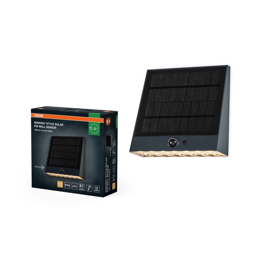 Osram - ENDURA STYLE LED Solar Wall Light with Sensor, 10.2 W / 4.2 V, 2000 mAh, IP54, Anthracite