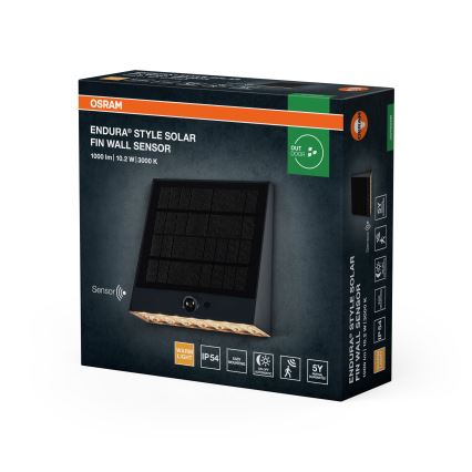 Osram - ENDURA STYLE LED Solar Wall Light with Sensor, 10.2 W / 4.2 V, 2000 mAh, IP54, Anthracite