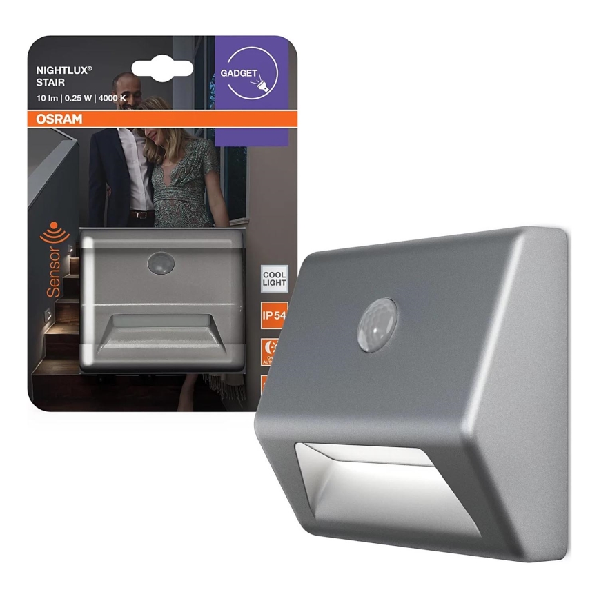 Osram - LED staircase light with sensor NIGHTLUX LED/0,25W/3xAAA IP54 silver