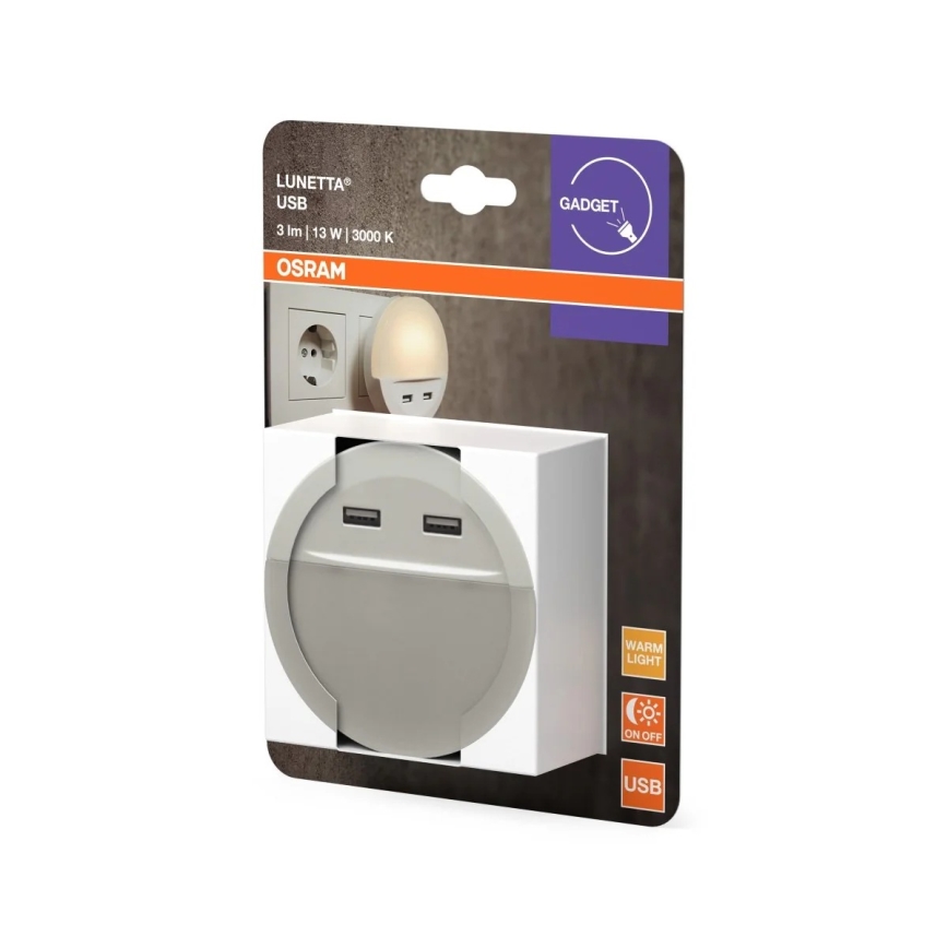 Osram - LUNETTA LED plug-in night light with sensor, 2x USB, LED/13W/230V