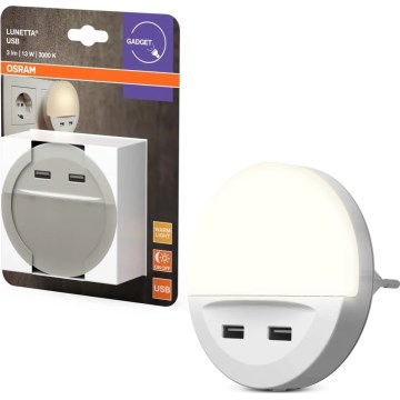 Osram - LUNETTA Plug-in LED Night Light with Sensor, 2xUSB LED/13W/230V