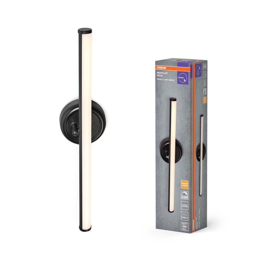 Osram - Dimmable Rechargeable Touch-Activated LED Wall Light NIGHTLUX LED/1,8W/5V Black