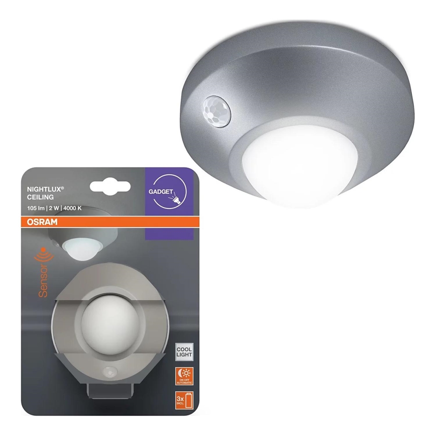 Osram - NIGHTLUX LED Sensor Night Light, 2W, 3xAA, Silver