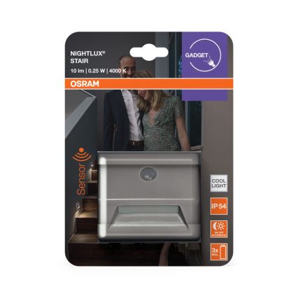 Osram - LED staircase light with sensor NIGHTLUX LED/0,25W/3xAAA IP54 silver