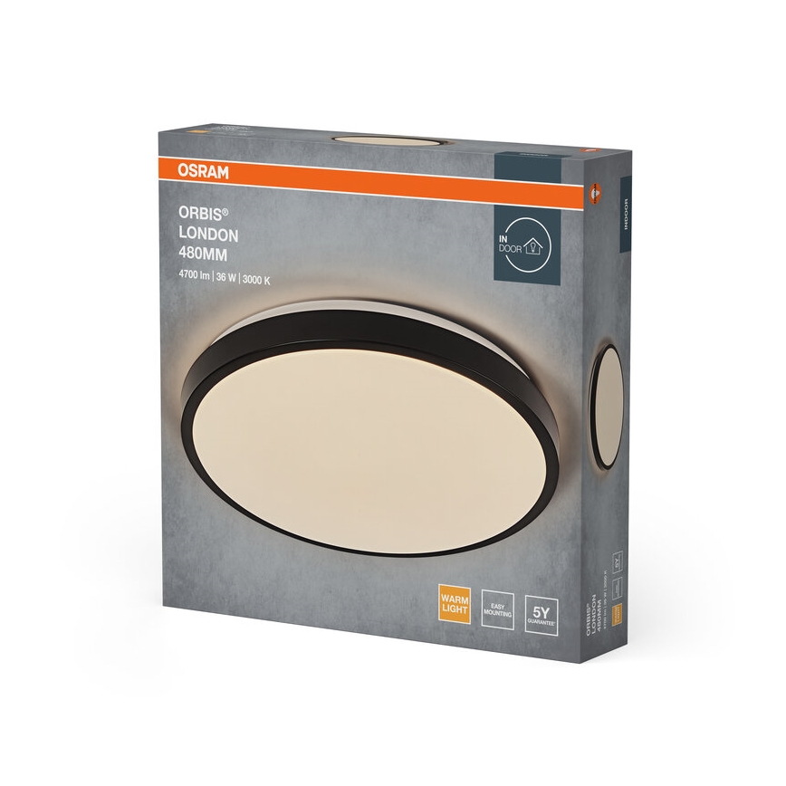 Osram - ORBIS LONDON LED Ceiling Light, 36W/230V, Ø 48 cm, Black