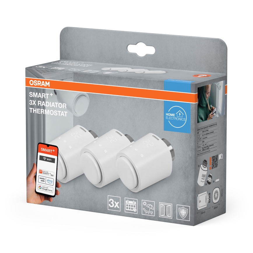 Osram - Pack of 3 SMART+ Thermostatic Radiator Heads (3x AA) - Wi‑Fi