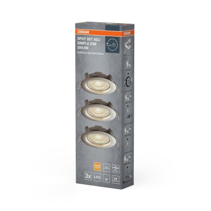 Osram - Set of 3 Dimmable LED Recessed Downlights, 4.9W/230V