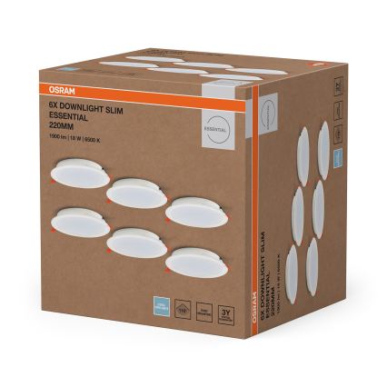 Osram - Set of 6 ESSENTIAL LED recessed downlights, 18W/230V, 6500K, dia. 22 cm, white