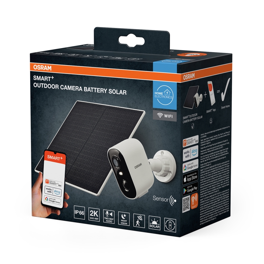 Osram - Smart solar camera with 2K SMART+ sensor, 5V, 5200 mAh, IP66, Wi-Fi