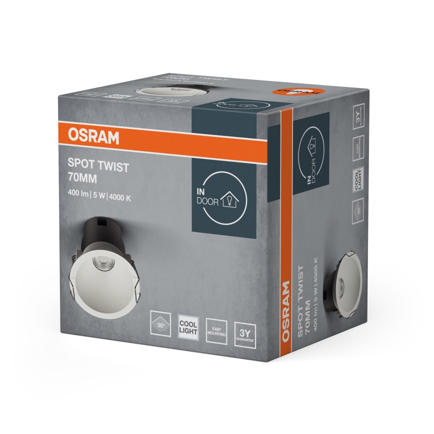 Osram - SPOT TWIST LED Recessed Downlight, 5W, 230V, 4000K, Ø 7 cm, White