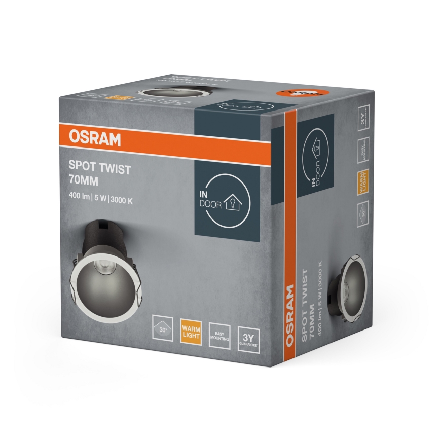 Osram - SPOT TWIST LED Recessed Downlight 5W/230V 3000K Ø 7 cm White/Silver