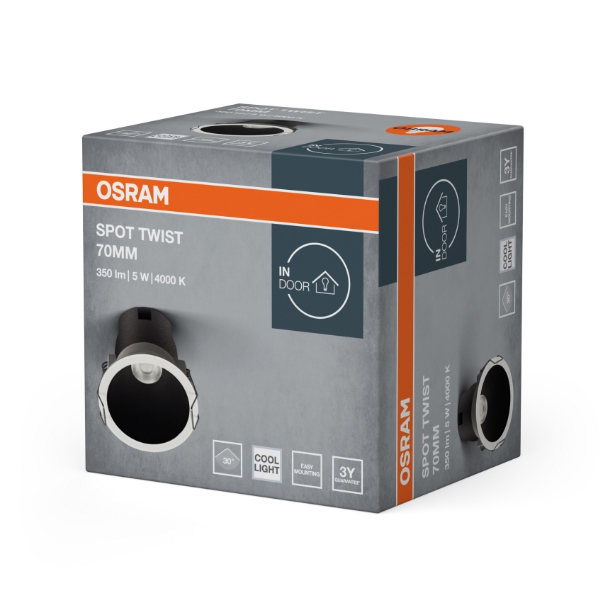Osram - SPOT TWIST recessed LED downlight, 5W/230V, 4000K, Ø 7 cm, white/black