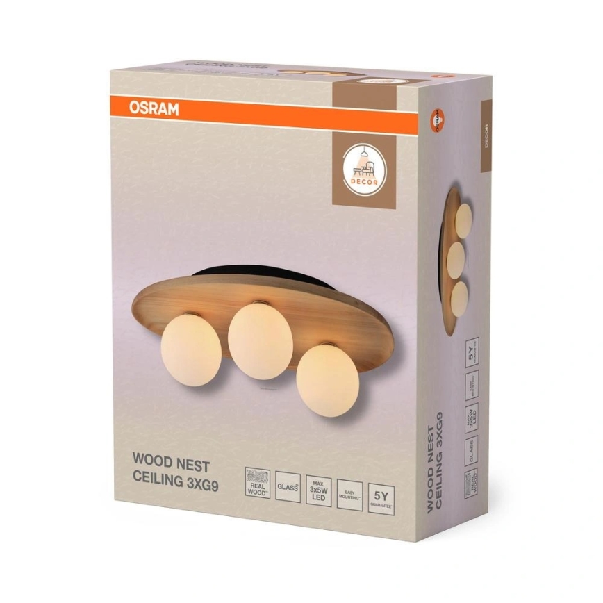 Osram - WOOD NEST ceiling light 3xG9/5W/230V rubberwood