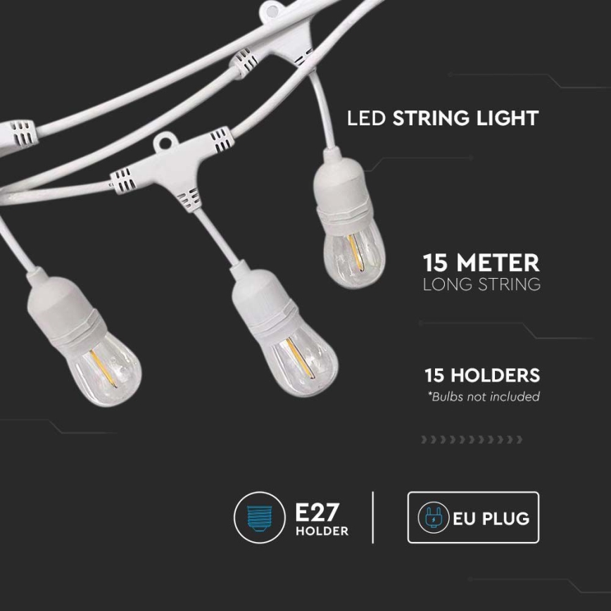 Outdoor chain STRING 15xE27/40W/230V 15m IP65
