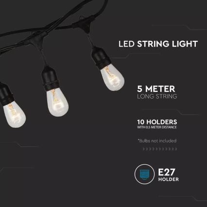 Outdoor chain STRING 5m 10xE27/40W/230V IP54